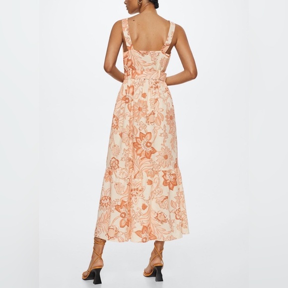 Mango Martina Floral Ivory Rose Belted Midi Dress - Picture 3 of 11